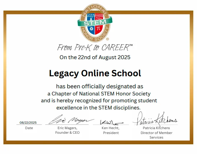 Legacy Online School Joins National STEM Honor Society (NSTEM) as an Official Chapter